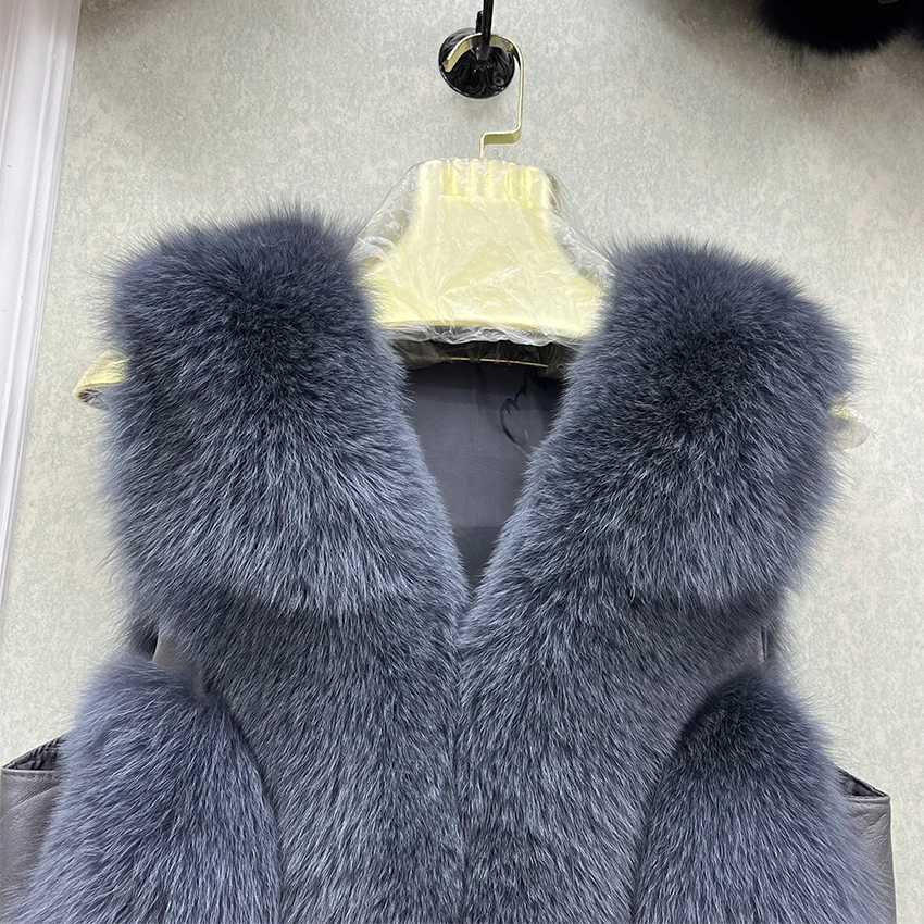 2026 New Autumn Winter Warm Women's Coat Natural Real Fox Fur Vest Thick Mid Length Waistcoat Luxury Female Jacket Streetwear