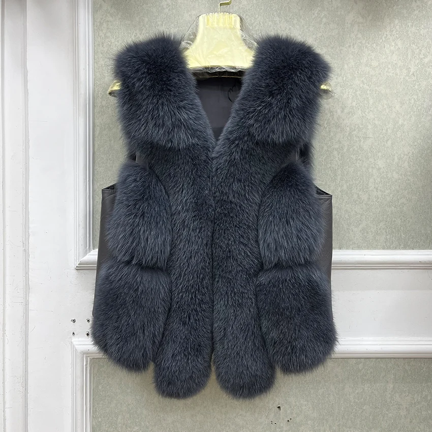2026 New Autumn Winter Warm Women's Coat Natural Real Fox Fur Vest Thick Mid Length Waistcoat Luxury Female Jacket Streetwear