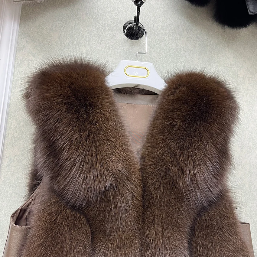 2026 New Autumn Winter Warm Women's Coat Natural Real Fox Fur Vest Thick Mid Length Waistcoat Luxury Female Jacket Streetwear