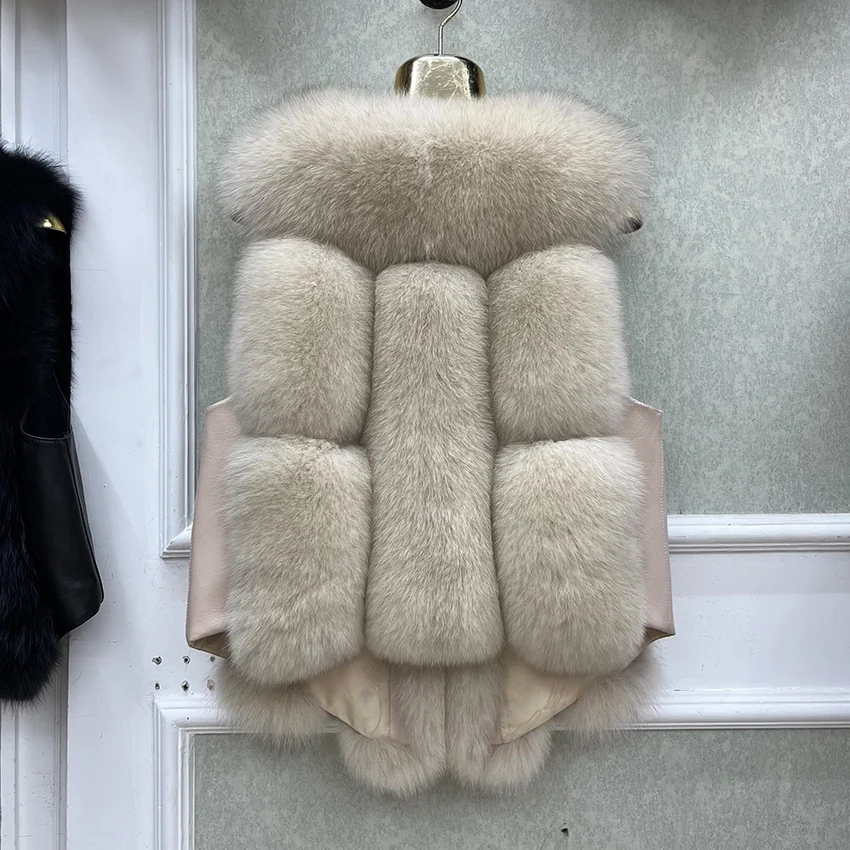 2026 New Autumn Winter Warm Women's Coat Natural Real Fox Fur Vest Thick Mid Length Waistcoat Luxury Female Jacket Streetwear