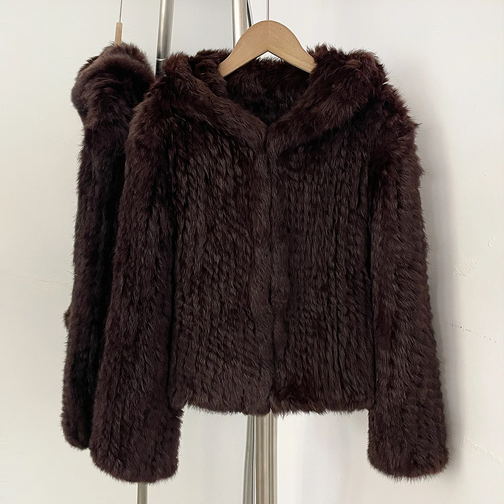 OFTBUY Weave Natural Rabbit Fur Jacket Women New Autumn Winter Clothes Female Fashion Casual Warm Hooded Luxury Real Fur Coat