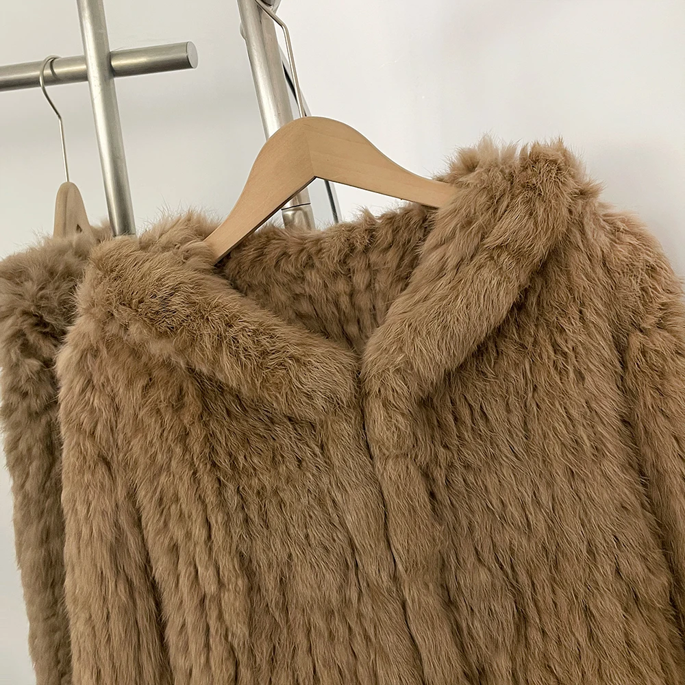 OFTBUY Weave Natural Rabbit Fur Jacket Women New Autumn Winter Clothes Female Fashion Casual Warm Hooded Luxury Real Fur Coat