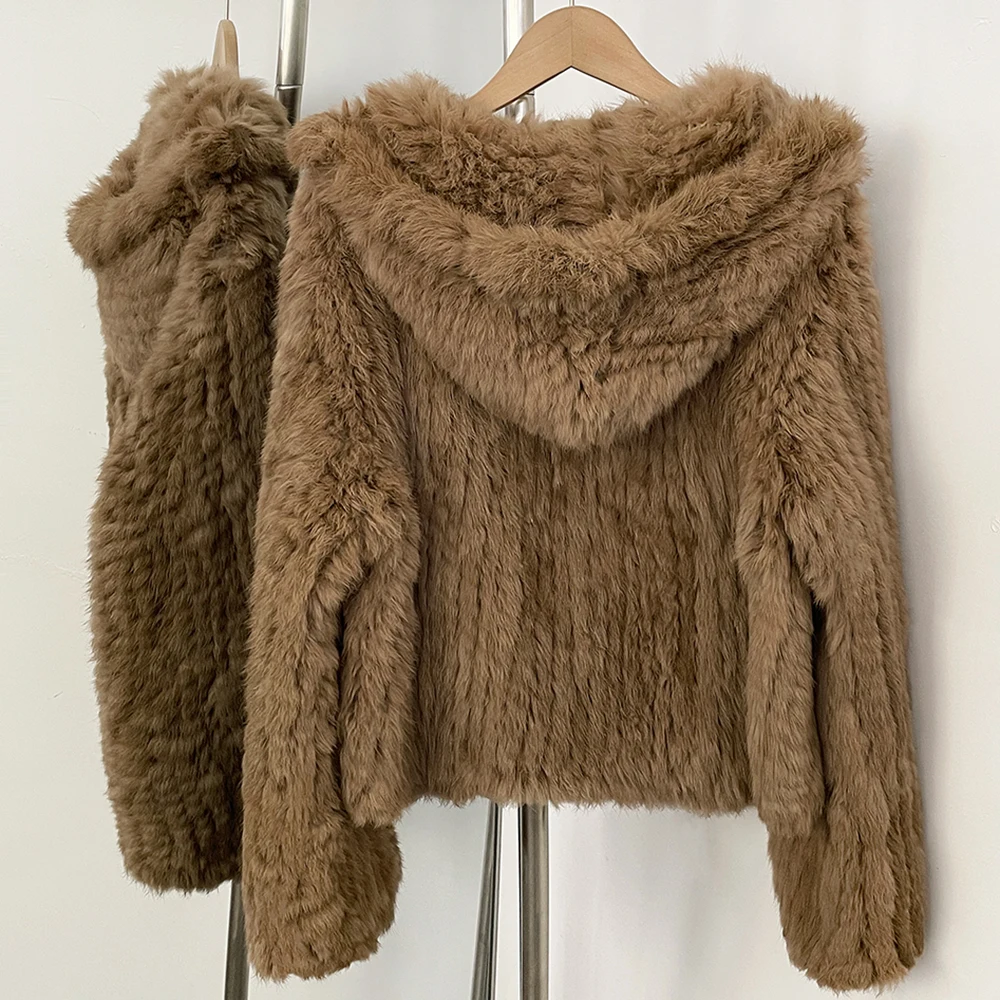 OFTBUY Weave Natural Rabbit Fur Jacket Women New Autumn Winter Clothes Female Fashion Casual Warm Hooded Luxury Real Fur Coat