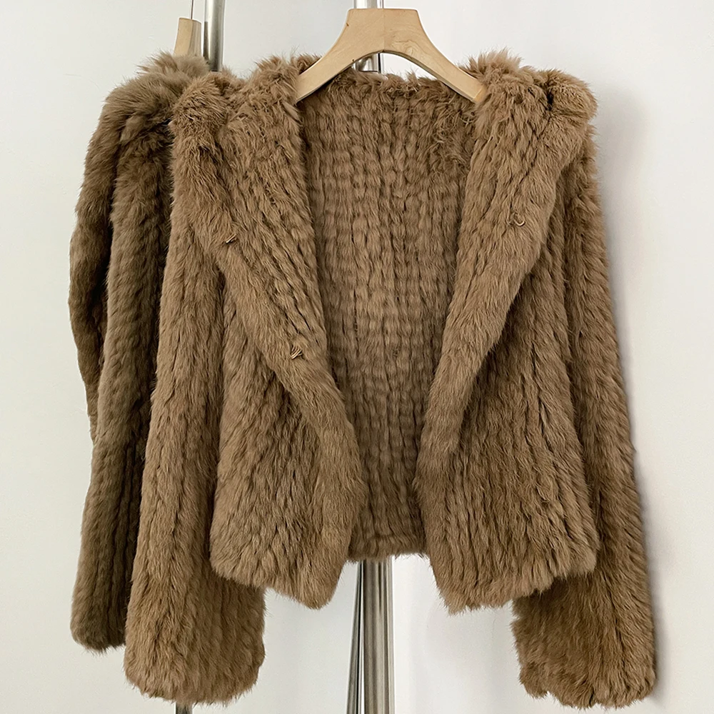 OFTBUY Weave Natural Rabbit Fur Jacket Women New Autumn Winter Clothes Female Fashion Casual Warm Hooded Luxury Real Fur Coat