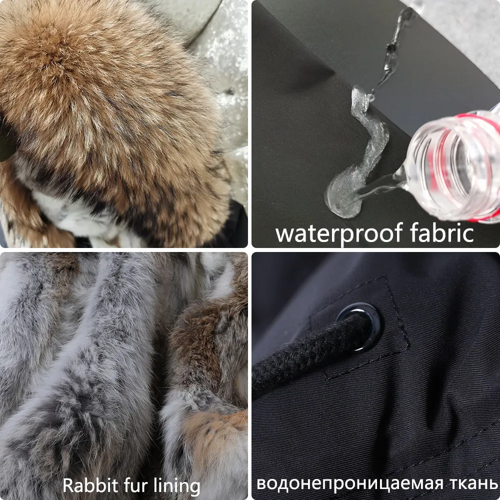 Maomaokong Winter Women Parka Cotton Jacket Real Fur Coat Natural Fox Fur Hooded Rabbit Fur Liner Thick Warm Outerwear Female