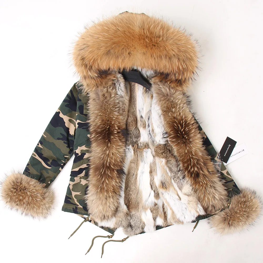 Maomaokong Winter Women Parka Cotton Jacket Real Fur Coat Natural Fox Fur Hooded Rabbit Fur Liner Thick Warm Outerwear Female