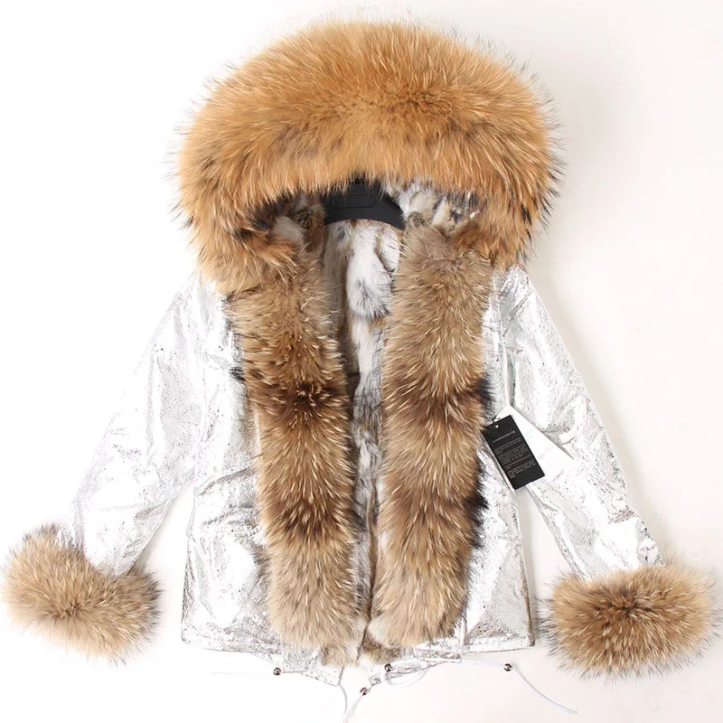 Maomaokong Winter Women Parka Cotton Jacket Real Fur Coat Natural Fox Fur Hooded Rabbit Fur Liner Thick Warm Outerwear Female