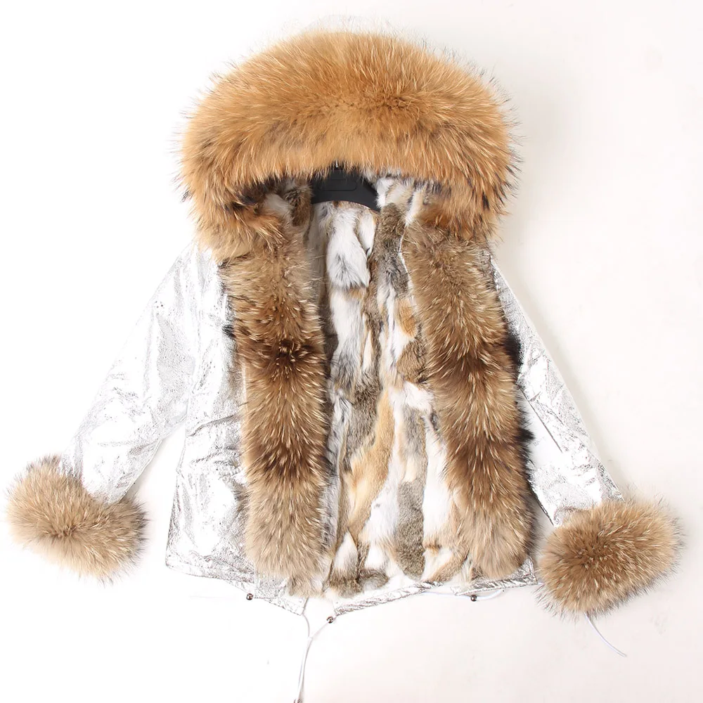 Maomaokong Winter Women Parka Cotton Jacket Real Fur Coat Natural Fox Fur Hooded Rabbit Fur Liner Thick Warm Outerwear Female