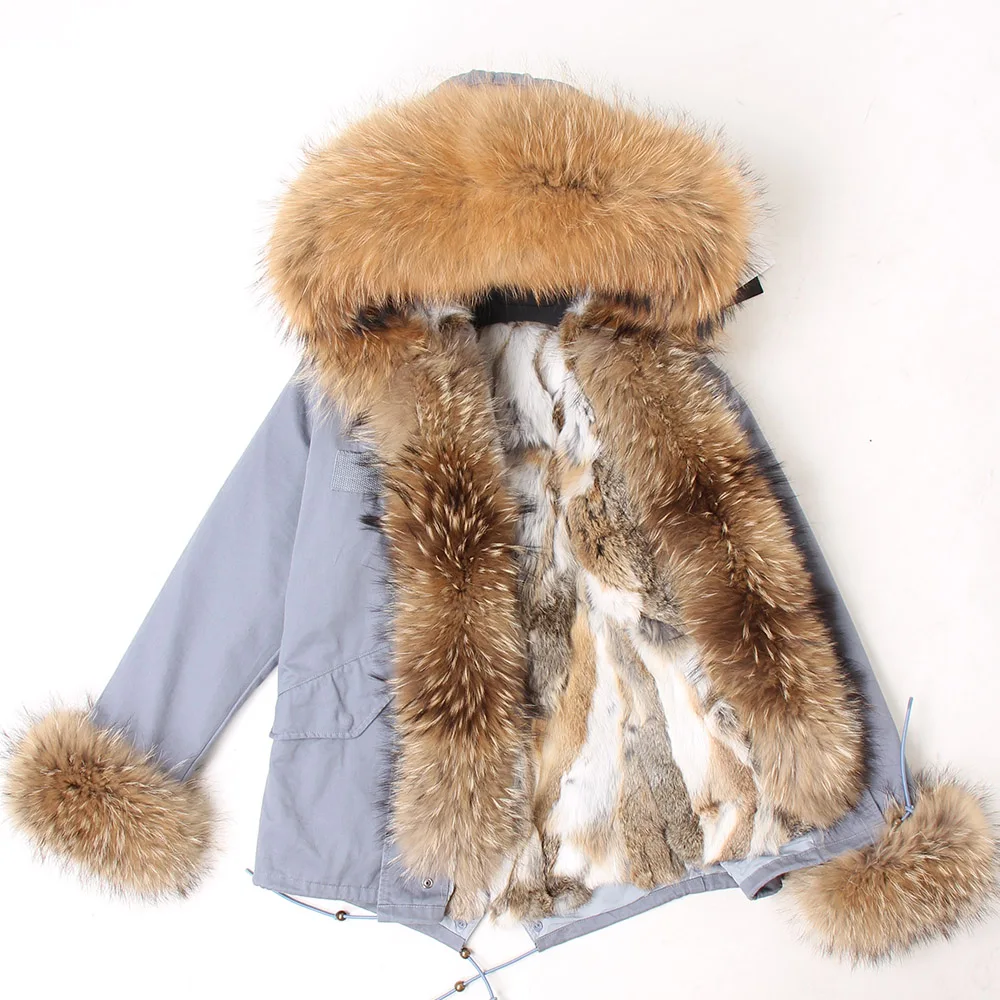 Maomaokong Winter Women Parka Cotton Jacket Real Fur Coat Natural Fox Fur Hooded Rabbit Fur Liner Thick Warm Outerwear Female