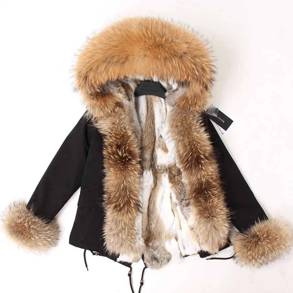Maomaokong Winter Women Parka Cotton Jacket Real Fur Coat Natural Fox Fur Hooded Rabbit Fur Liner Thick Warm Outerwear Female