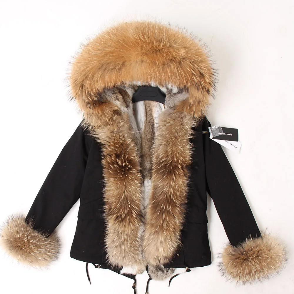 Maomaokong Winter Women Parka Cotton Jacket Real Fur Coat Natural Fox Fur Hooded Rabbit Fur Liner Thick Warm Outerwear Female