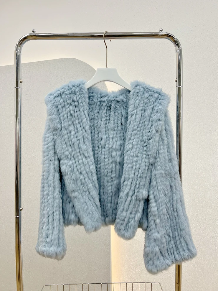 OFTBUY New Winter Women Natural Fur Jacket Women Loose Weave Quality Streetwear Hooded Long Sleeves Real Rabbit Fur Coat Female