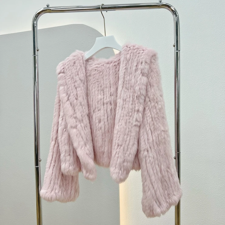 OFTBUY New Winter Women Natural Fur Jacket Women Loose Weave Quality Streetwear Hooded Long Sleeves Real Rabbit Fur Coat Female
