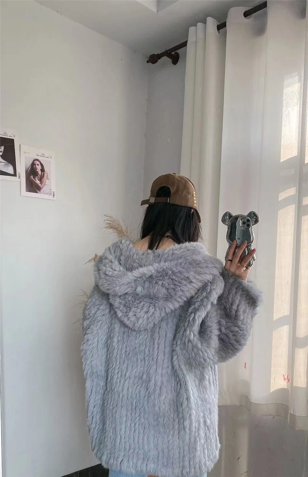 OFTBUY New Winter Women Natural Fur Jacket Women Loose Weave Quality Streetwear Hooded Long Sleeves Real Rabbit Fur Coat Female