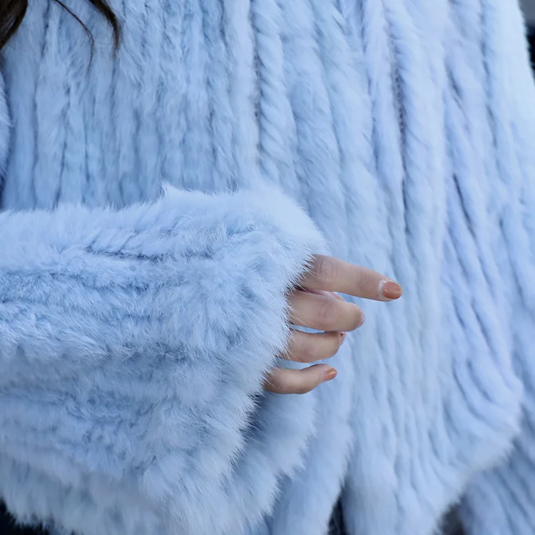 OFTBUY New Winter Women Natural Fur Jacket Women Loose Weave Quality Streetwear Hooded Long Sleeves Real Rabbit Fur Coat Female