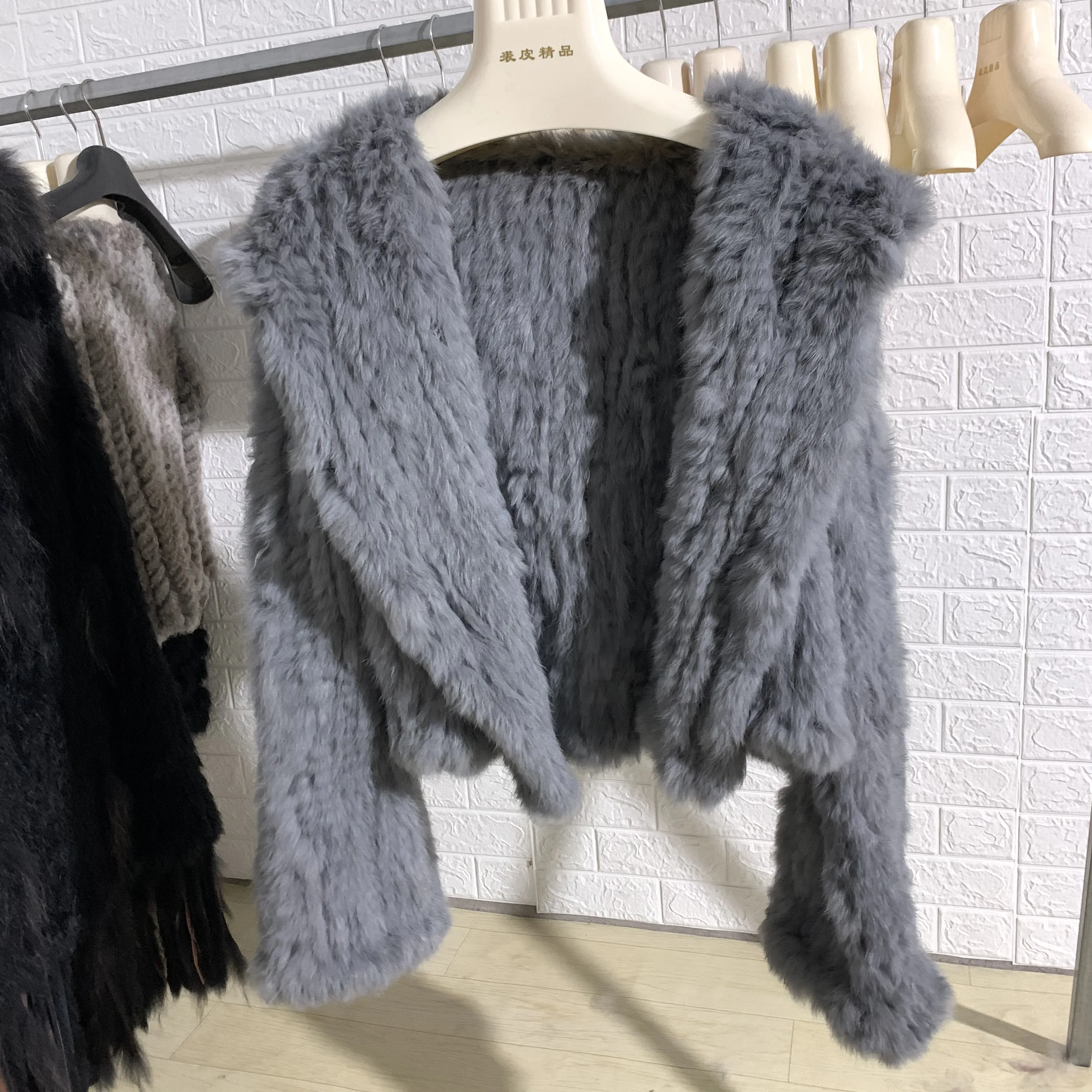 OFTBUY New Winter Women Natural Fur Jacket Women Loose Weave Quality Streetwear Hooded Long Sleeves Real Rabbit Fur Coat Female