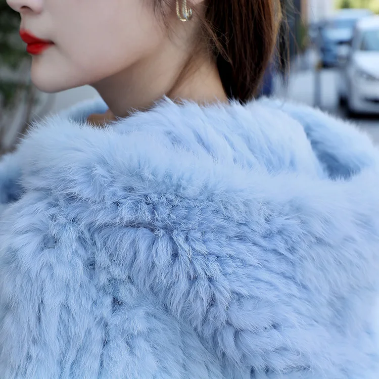 OFTBUY New Winter Women Natural Fur Jacket Women Loose Weave Quality Streetwear Hooded Long Sleeves Real Rabbit Fur Coat Female