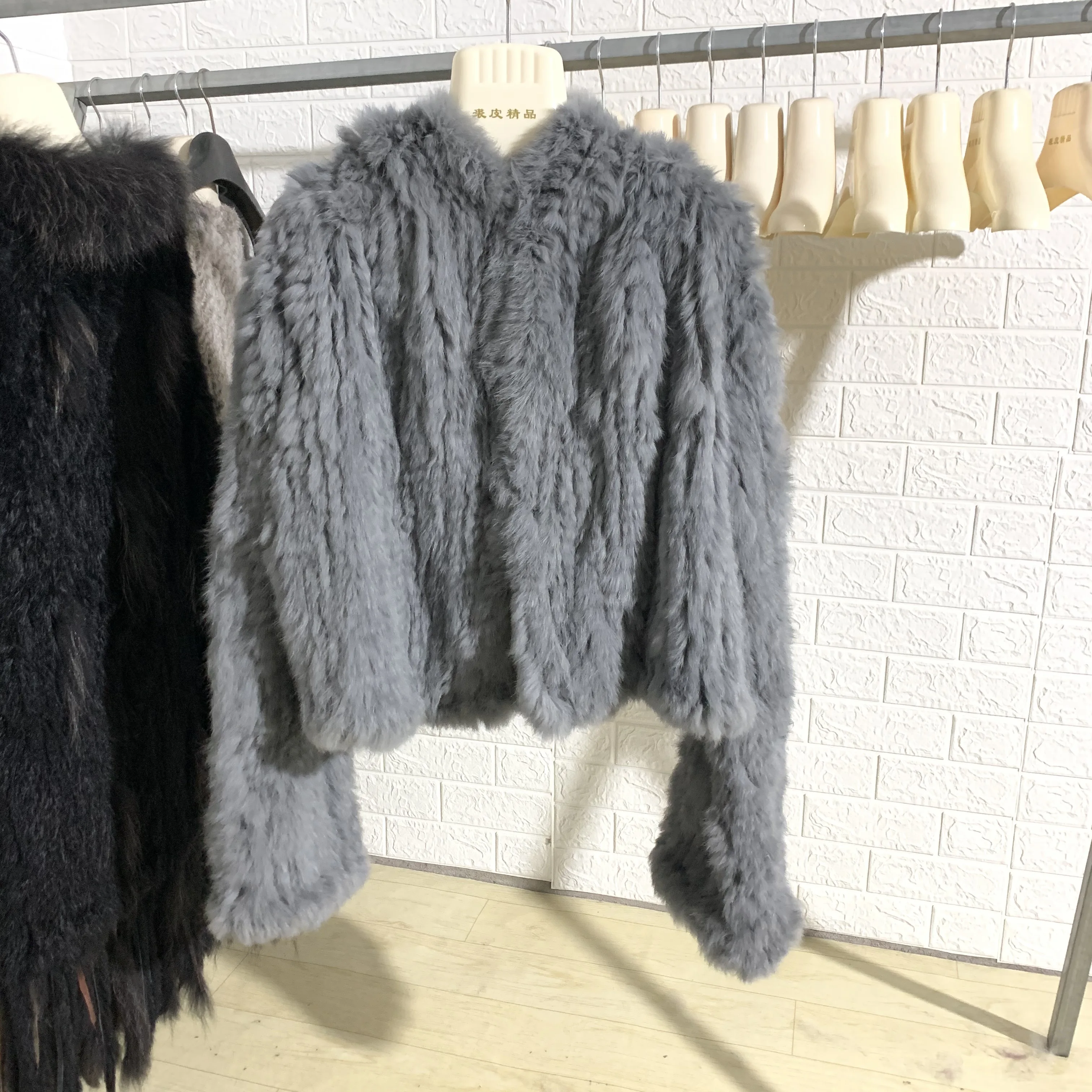 OFTBUY New Winter Women Natural Fur Jacket Women Loose Weave Quality Streetwear Hooded Long Sleeves Real Rabbit Fur Coat Female