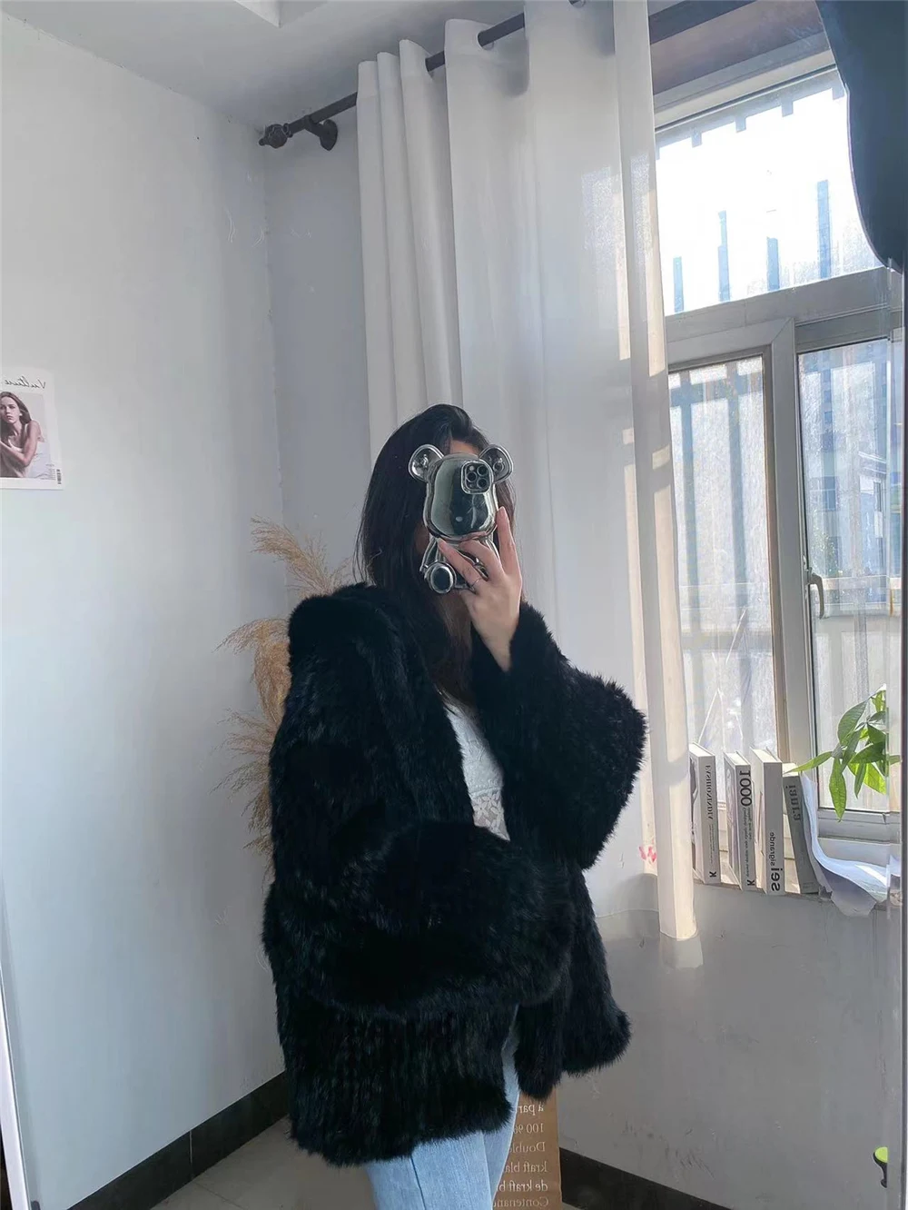 OFTBUY New Winter Women Natural Fur Jacket Women Loose Weave Quality Streetwear Hooded Long Sleeves Real Rabbit Fur Coat Female