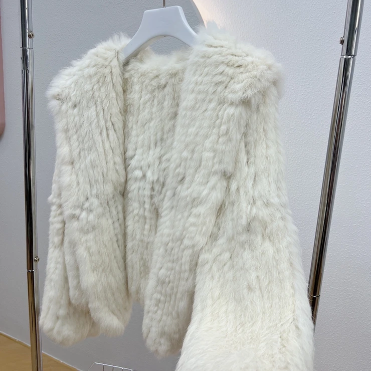 OFTBUY New Winter Women Natural Fur Jacket Women Loose Weave Quality Streetwear Hooded Long Sleeves Real Rabbit Fur Coat Female