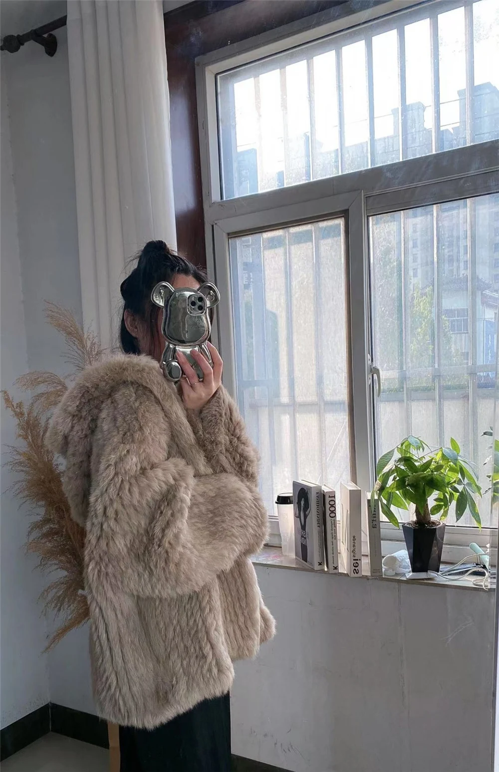 OFTBUY New Winter Women Natural Fur Jacket Women Loose Weave Quality Streetwear Hooded Long Sleeves Real Rabbit Fur Coat Female