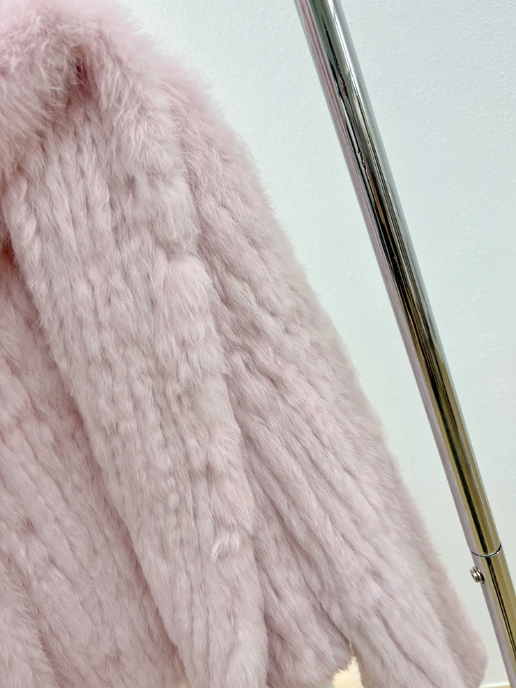OFTBUY New Winter Women Natural Fur Jacket Women Loose Weave Quality Streetwear Hooded Long Sleeves Real Rabbit Fur Coat Female