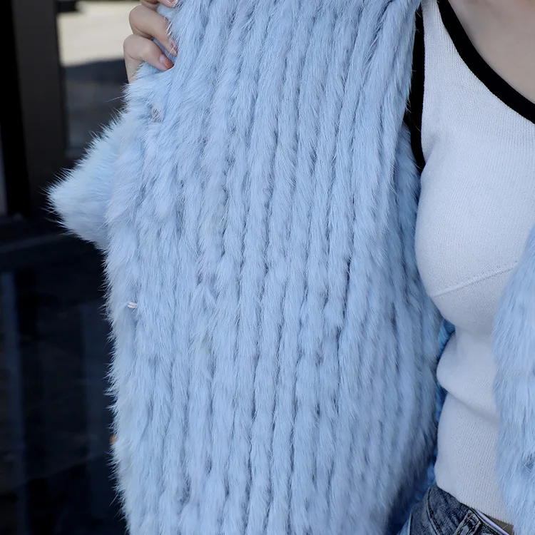 OFTBUY New Winter Women Natural Fur Jacket Women Loose Weave Quality Streetwear Hooded Long Sleeves Real Rabbit Fur Coat Female