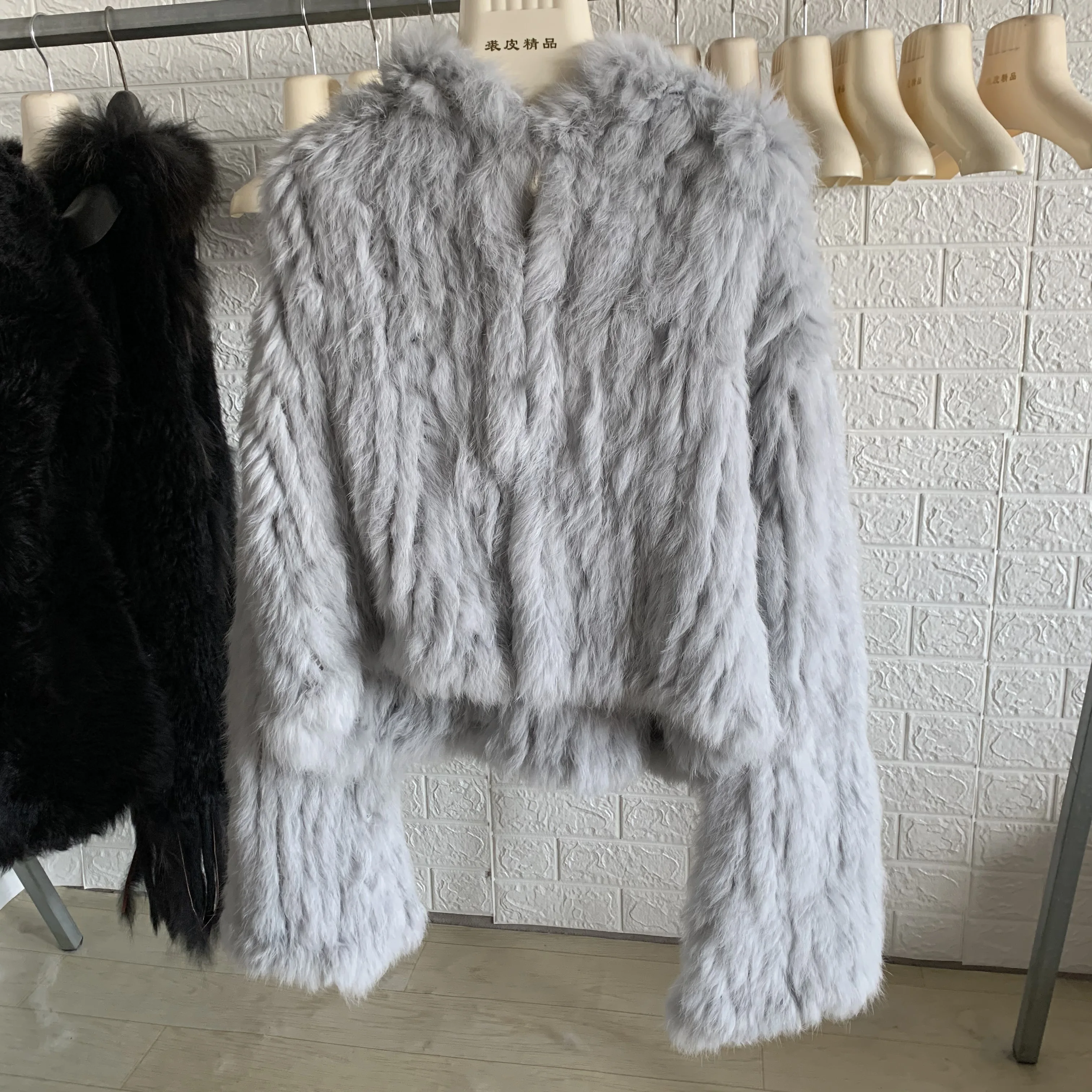 OFTBUY New Winter Women Natural Fur Jacket Women Loose Weave Quality Streetwear Hooded Long Sleeves Real Rabbit Fur Coat Female