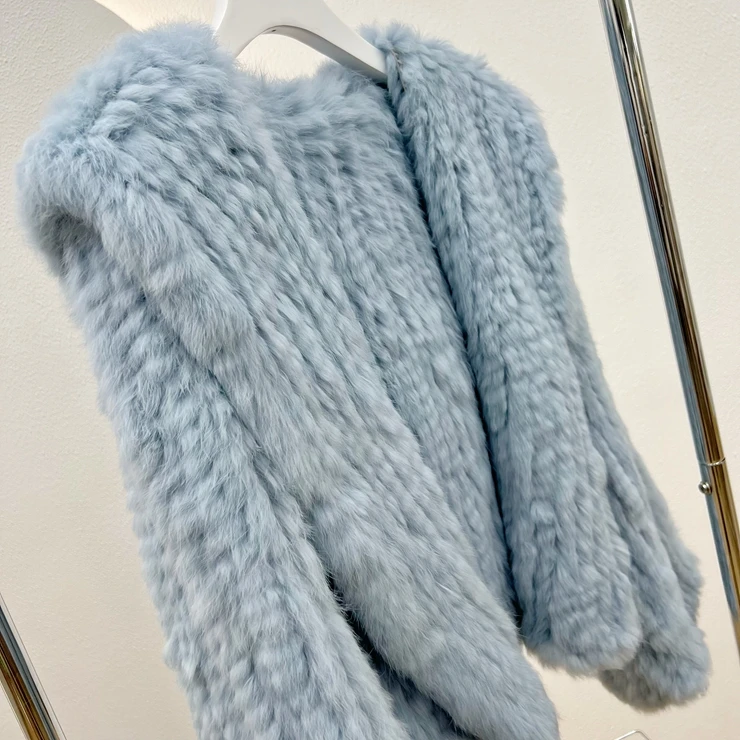 OFTBUY New Winter Women Natural Fur Jacket Women Loose Weave Quality Streetwear Hooded Long Sleeves Real Rabbit Fur Coat Female