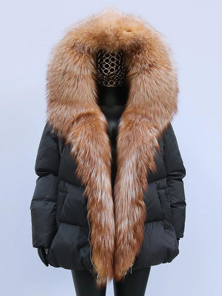 Fashion Outerwear Luxury 20234Winter Women Coat White Duck Down Jacket Super Large Real Silver Fox Fur Hooded Collar with Knit S