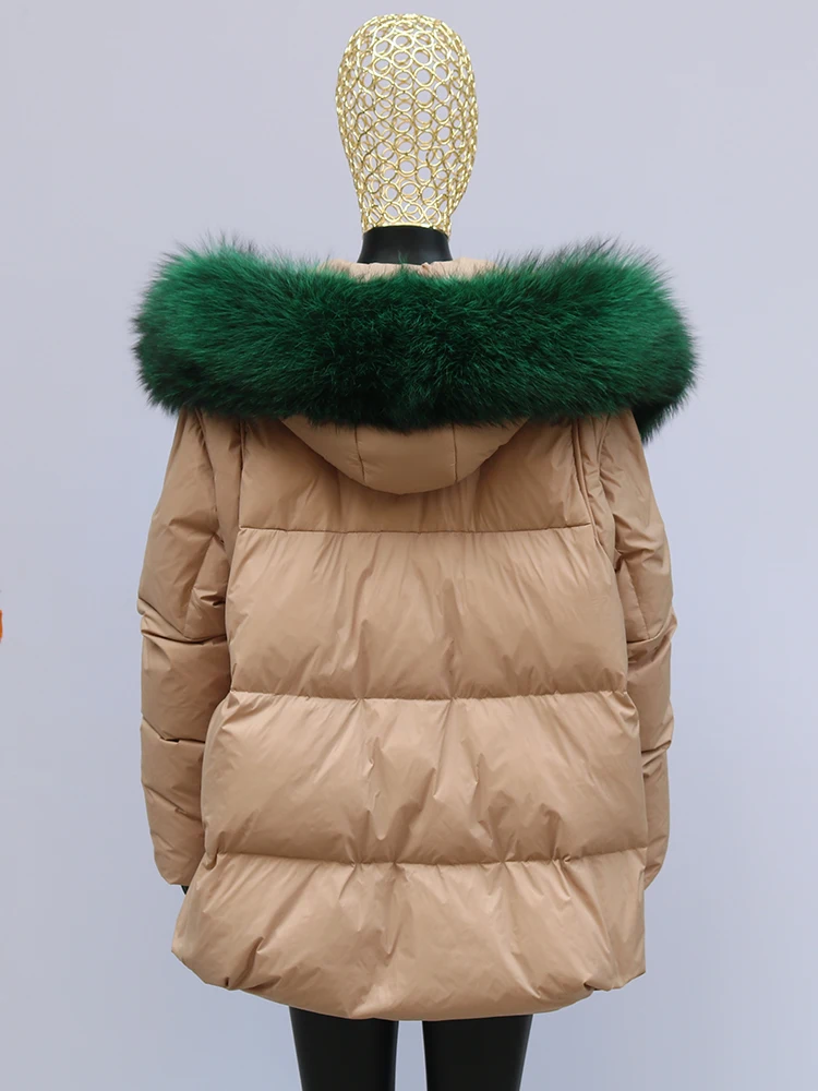 Fashion Outerwear Luxury 20234Winter Women Coat White Duck Down Jacket Super Large Real Silver Fox Fur Hooded Collar with Knit S