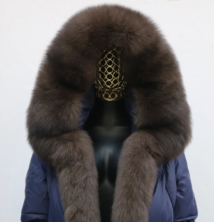 Fashion Outerwear Luxury 20234Winter Women Coat White Duck Down Jacket Super Large Real Silver Fox Fur Hooded Collar with Knit S