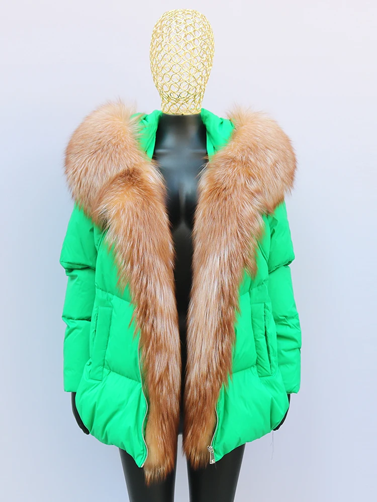 Fashion Outerwear Luxury 20234Winter Women Coat White Duck Down Jacket Super Large Real Silver Fox Fur Hooded Collar with Knit S