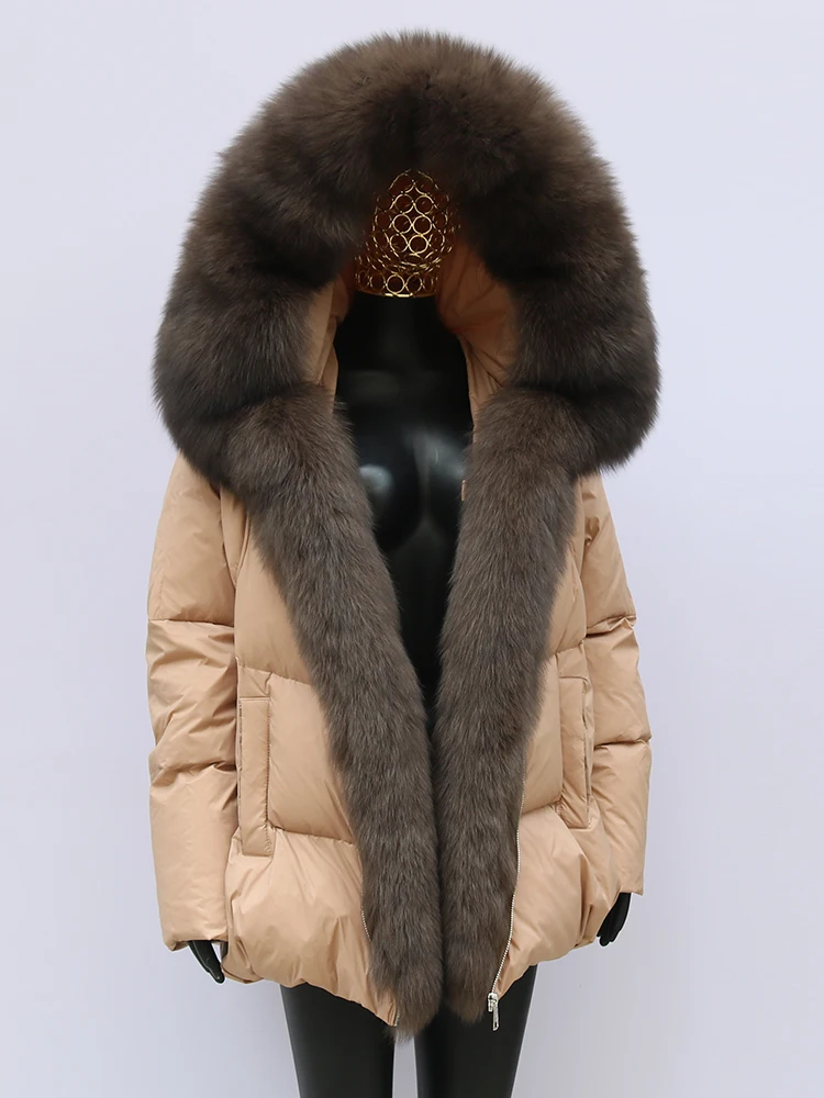 Fashion Outerwear Luxury 20234Winter Women Coat White Duck Down Jacket Super Large Real Silver Fox Fur Hooded Collar with Knit S