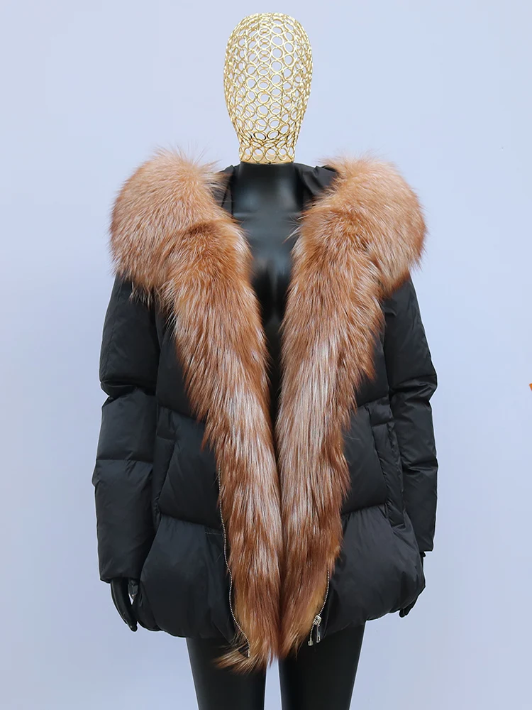 Fashion Outerwear Luxury 20234Winter Women Coat White Duck Down Jacket Super Large Real Silver Fox Fur Hooded Collar with Knit S