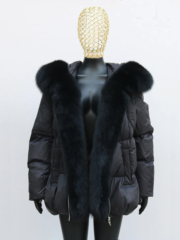 Fashion Outerwear Luxury 20234Winter Women Coat White Duck Down Jacket Super Large Real Silver Fox Fur Hooded Collar with Knit S