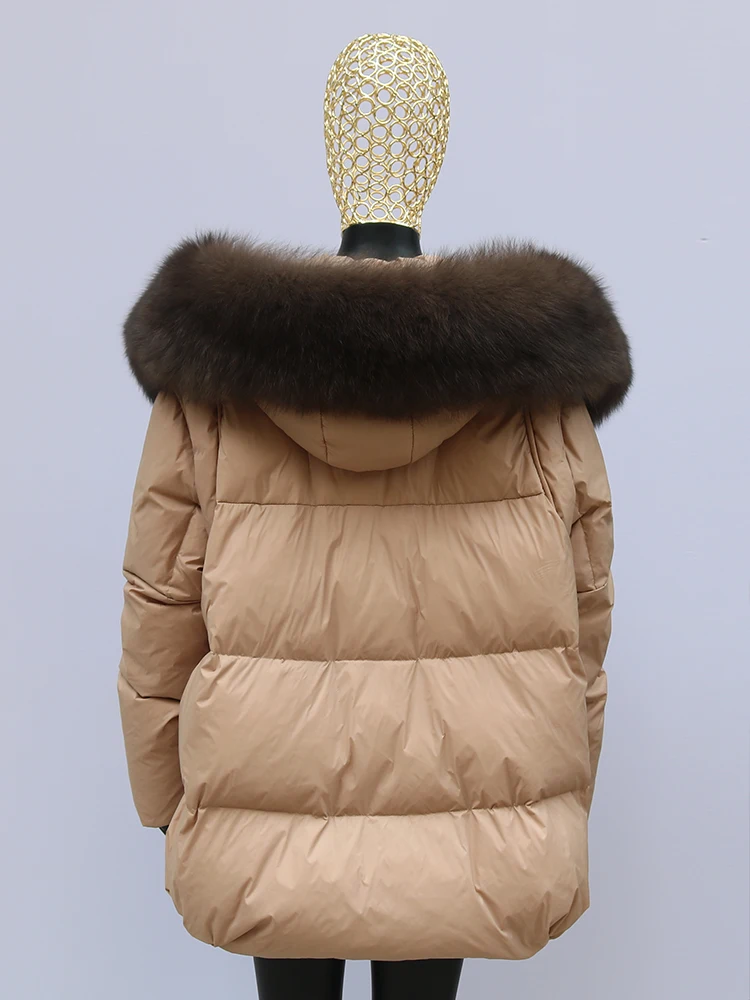 Fashion Outerwear Luxury 20234Winter Women Coat White Duck Down Jacket Super Large Real Silver Fox Fur Hooded Collar with Knit S