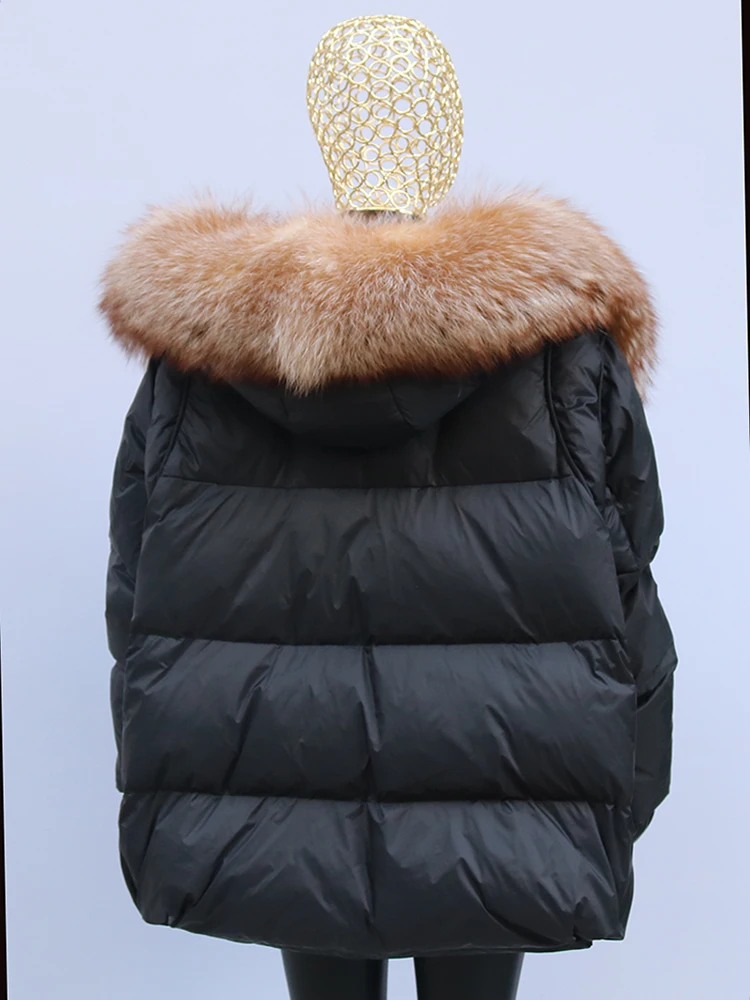 Fashion Outerwear Luxury 20234Winter Women Coat White Duck Down Jacket Super Large Real Silver Fox Fur Hooded Collar with Knit S