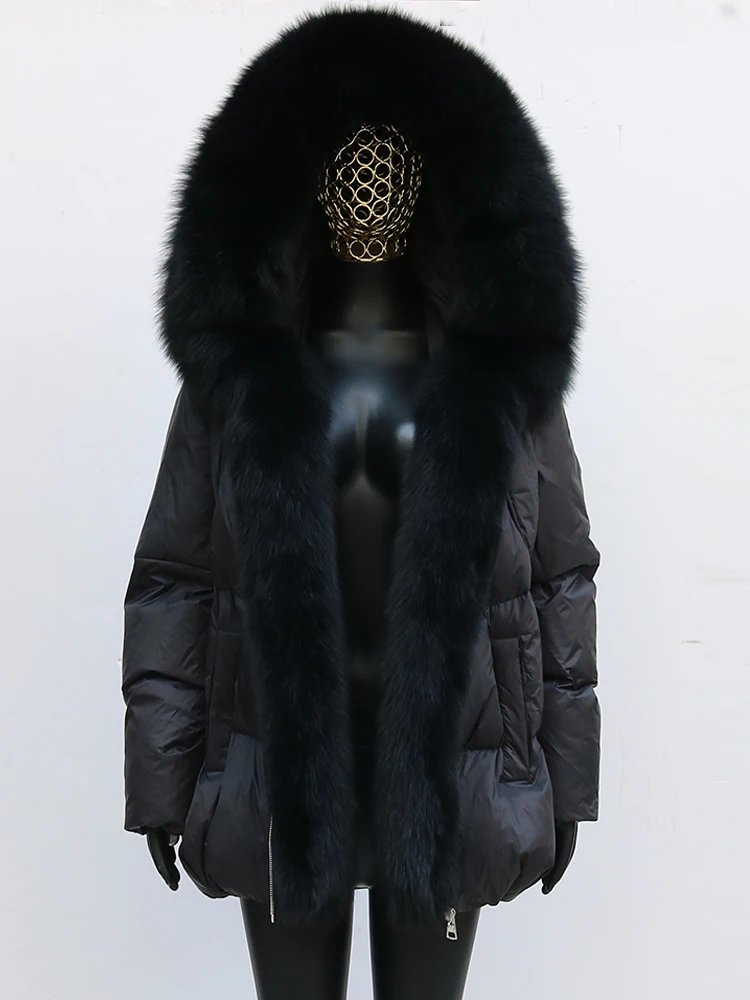 Fashion Outerwear Luxury 20234Winter Women Coat White Duck Down Jacket Super Large Real Silver Fox Fur Hooded Collar with Knit S
