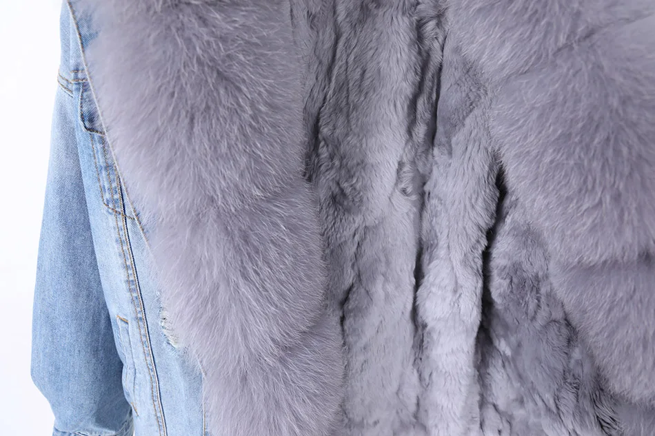 2025Maomaokong Denim Jacket Parka Winter Women Parkas Real Fur Collar Coat Natural Raccoon Fur Hood Real Rabbit Fur Liner Luxury