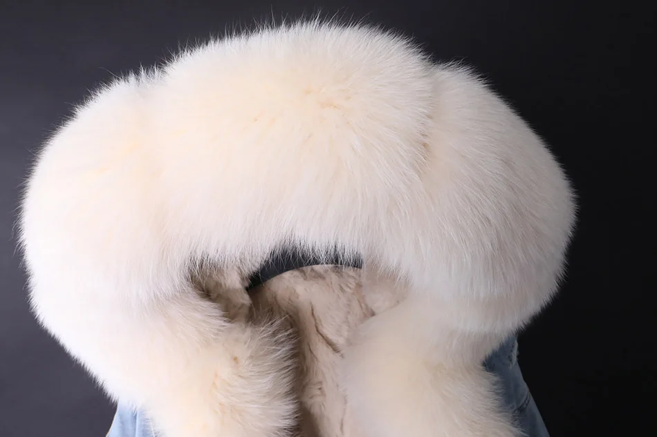 2025Maomaokong Denim Jacket Parka Winter Women Parkas Real Fur Collar Coat Natural Raccoon Fur Hood Real Rabbit Fur Liner Luxury