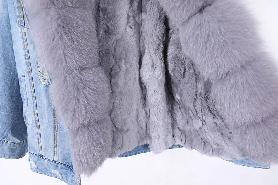2025Maomaokong Denim Jacket Parka Winter Women Parkas Real Fur Collar Coat Natural Raccoon Fur Hood Real Rabbit Fur Liner Luxury