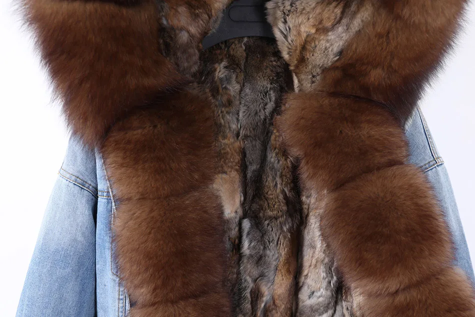 2025Maomaokong Denim Jacket Parka Winter Women Parkas Real Fur Collar Coat Natural Raccoon Fur Hood Real Rabbit Fur Liner Luxury