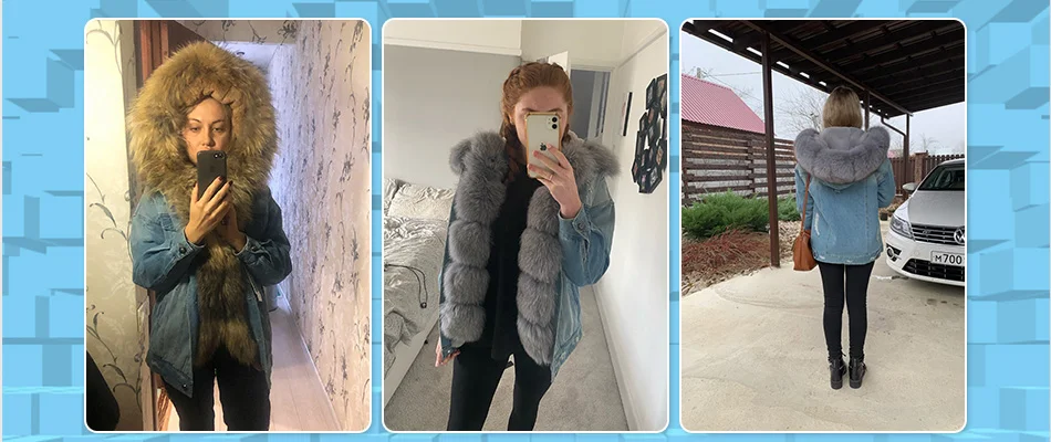 2025Maomaokong Denim Jacket Parka Winter Women Parkas Real Fur Collar Coat Natural Raccoon Fur Hood Real Rabbit Fur Liner Luxury