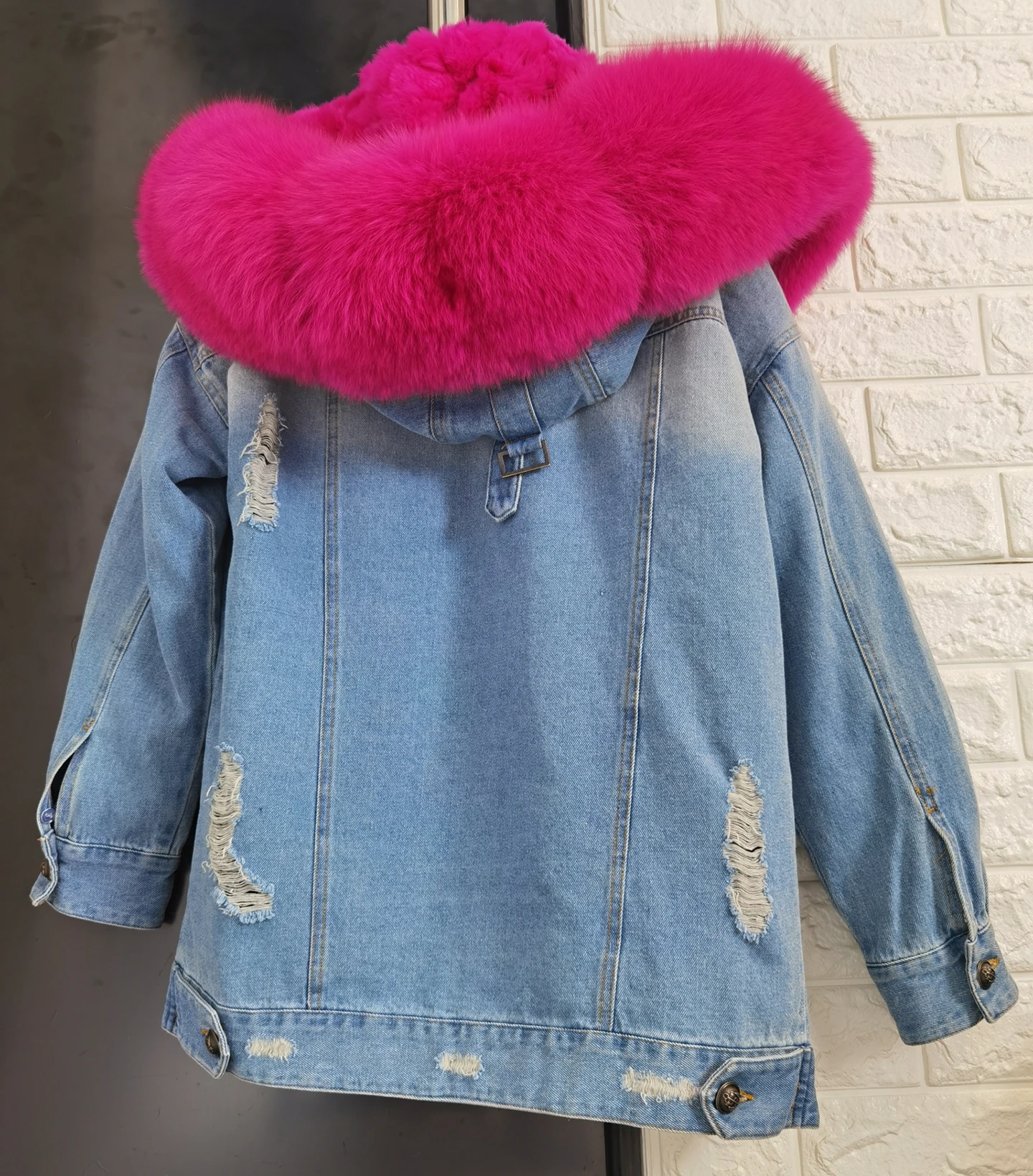 2025Maomaokong Denim Jacket Parka Winter Women Parkas Real Fur Collar Coat Natural Raccoon Fur Hood Real Rabbit Fur Liner Luxury
