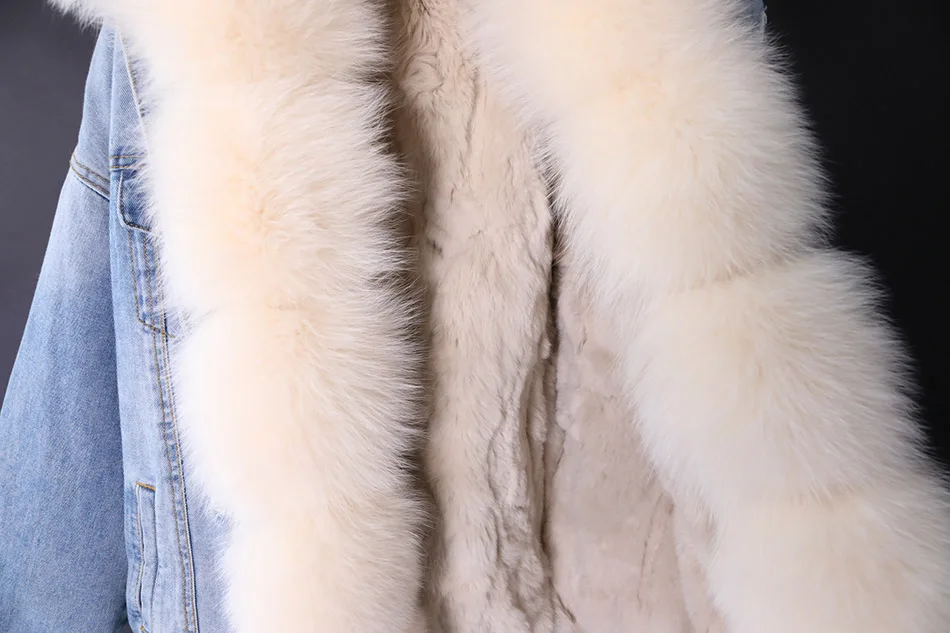 2025Maomaokong Denim Jacket Parka Winter Women Parkas Real Fur Collar Coat Natural Raccoon Fur Hood Real Rabbit Fur Liner Luxury