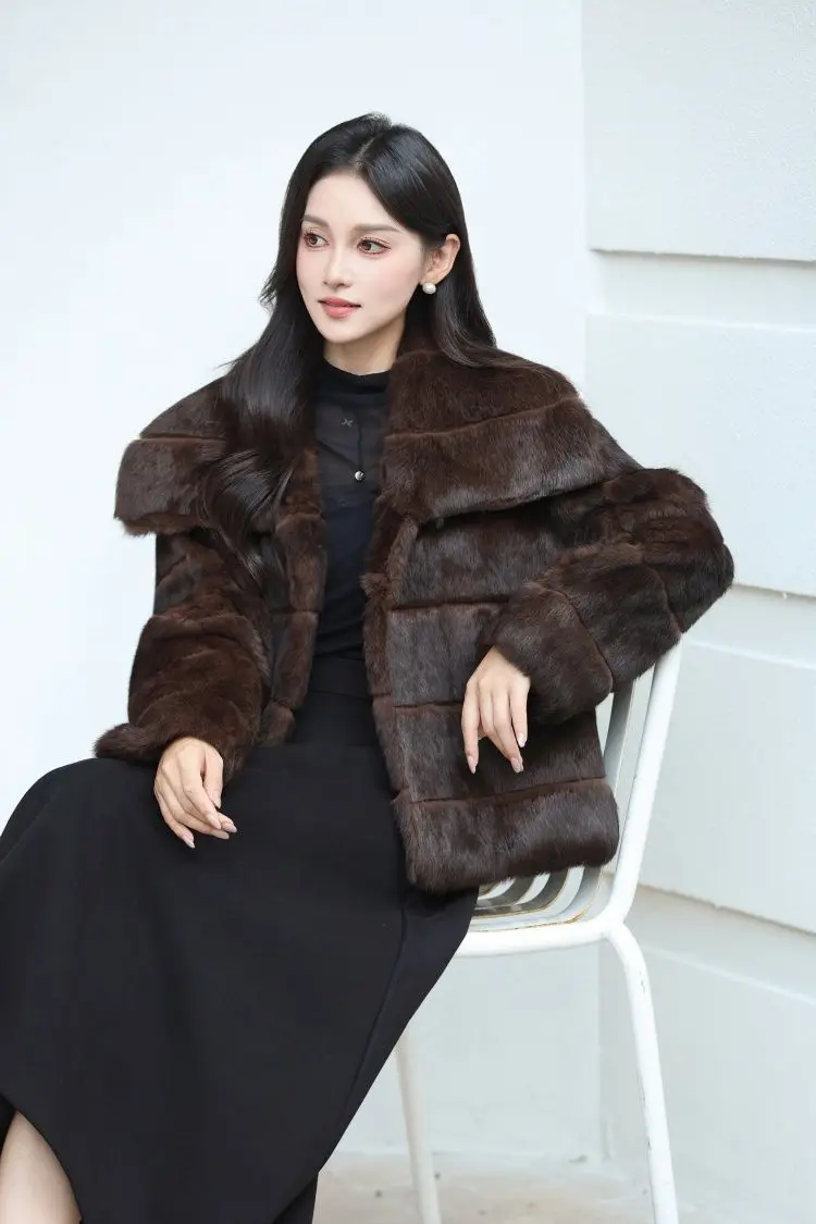 Whole Skin Real Rabbit Fur Coat for Women Autumn Winter Short Jacket Thick Warm Fashion Lapel Elegant Female Warm Outerwear