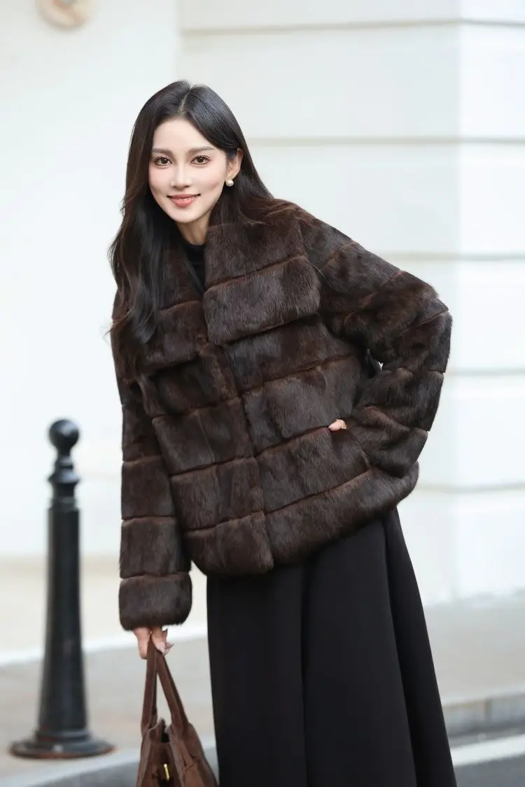 Whole Skin Real Rabbit Fur Coat for Women Autumn Winter Short Jacket Thick Warm Fashion Lapel Elegant Female Warm Outerwear