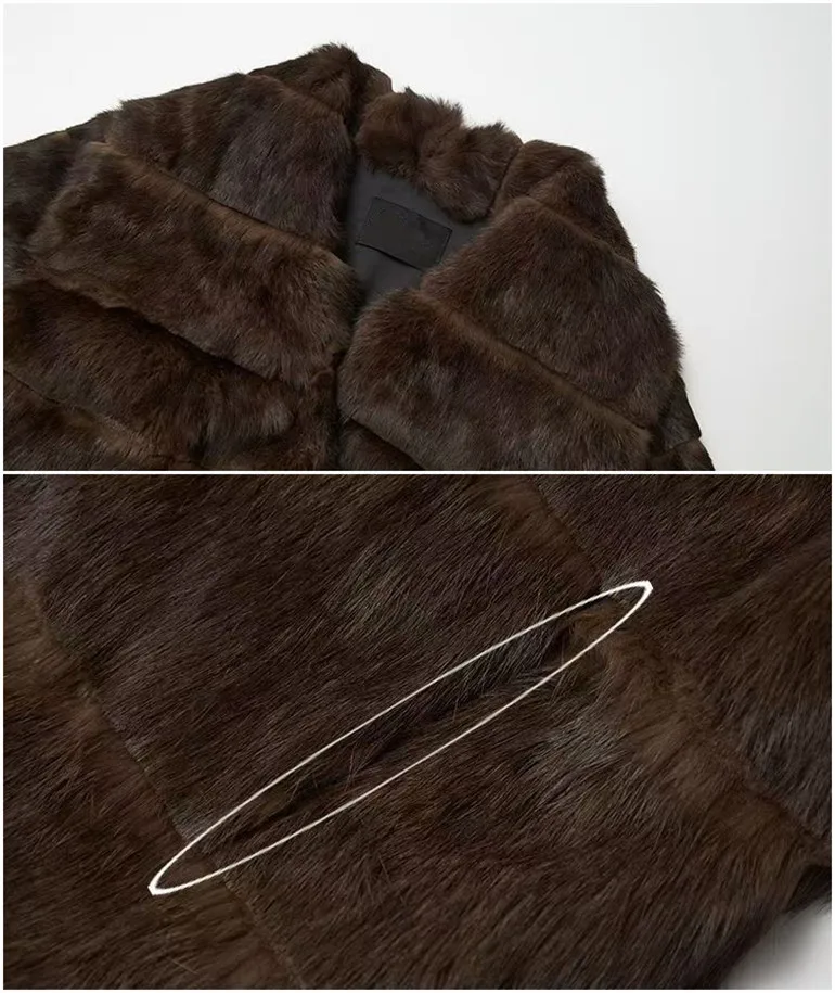 Whole Skin Real Rabbit Fur Coat for Women Autumn Winter Short Jacket Thick Warm Fashion Lapel Elegant Female Warm Outerwear