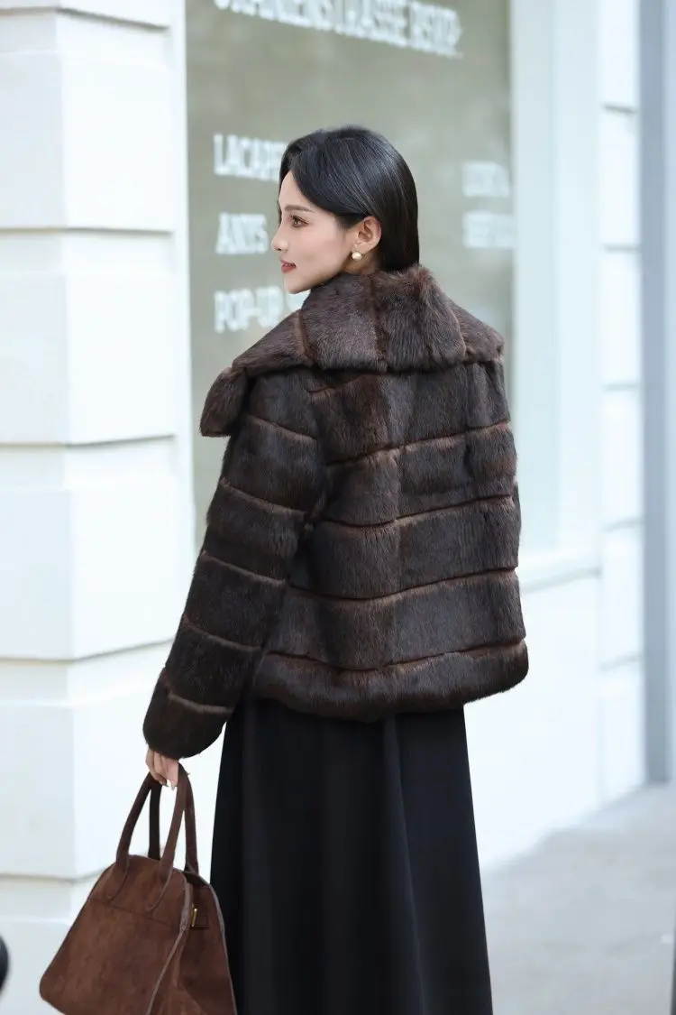 Whole Skin Real Rabbit Fur Coat for Women Autumn Winter Short Jacket Thick Warm Fashion Lapel Elegant Female Warm Outerwear